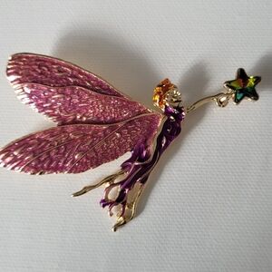 Beautiful Purple  Goldtone Fairy Brooch/Pendant